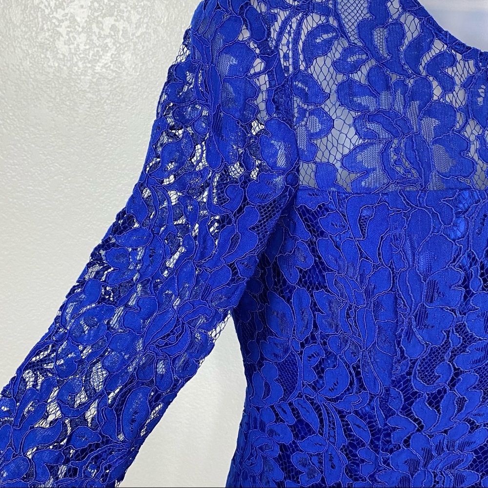 Eliza J Blue Floral Lace Fit & Flare Dress SZ 6 - Picture 7 of 8